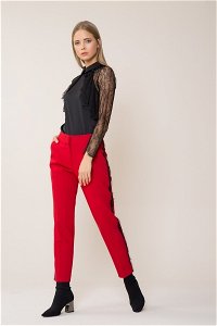 GIZIA - Şerit Detaylı Plili Kırmızı Havuç Pantolon