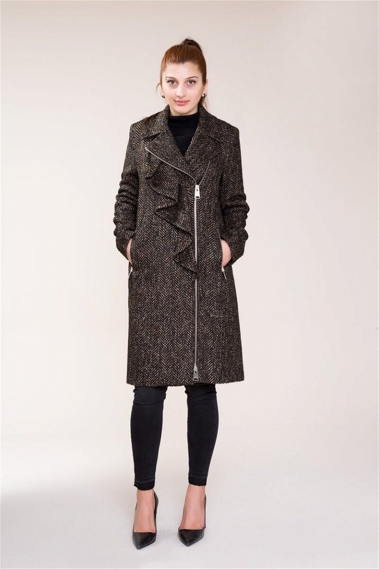  GIZIA - Frill Detailed Brown Cachet Coat