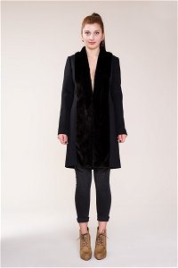  GIZIA - Fur Detailed Black Silk Cashmere Coat