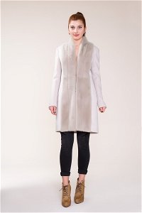  GIZIA - Fur Detailed Stone Color Silk Cashmere Coat
