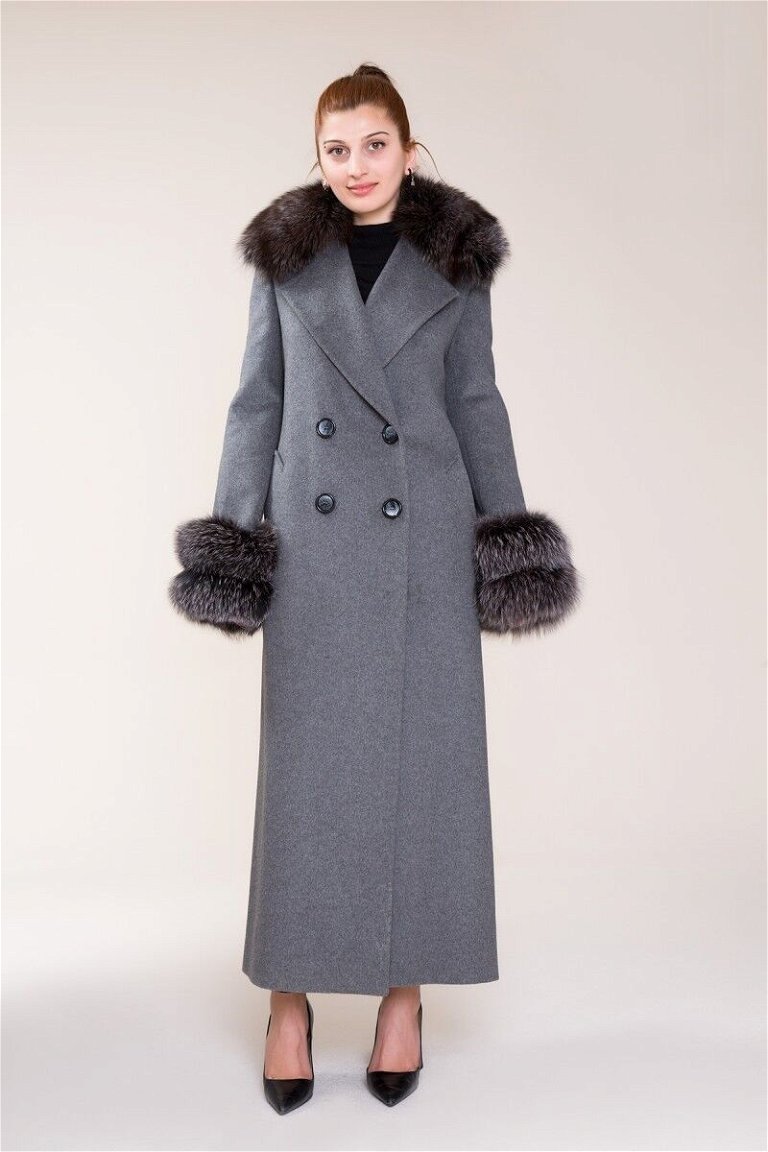  GIZIA - Fur Detailed Light Gray Cachet Coat