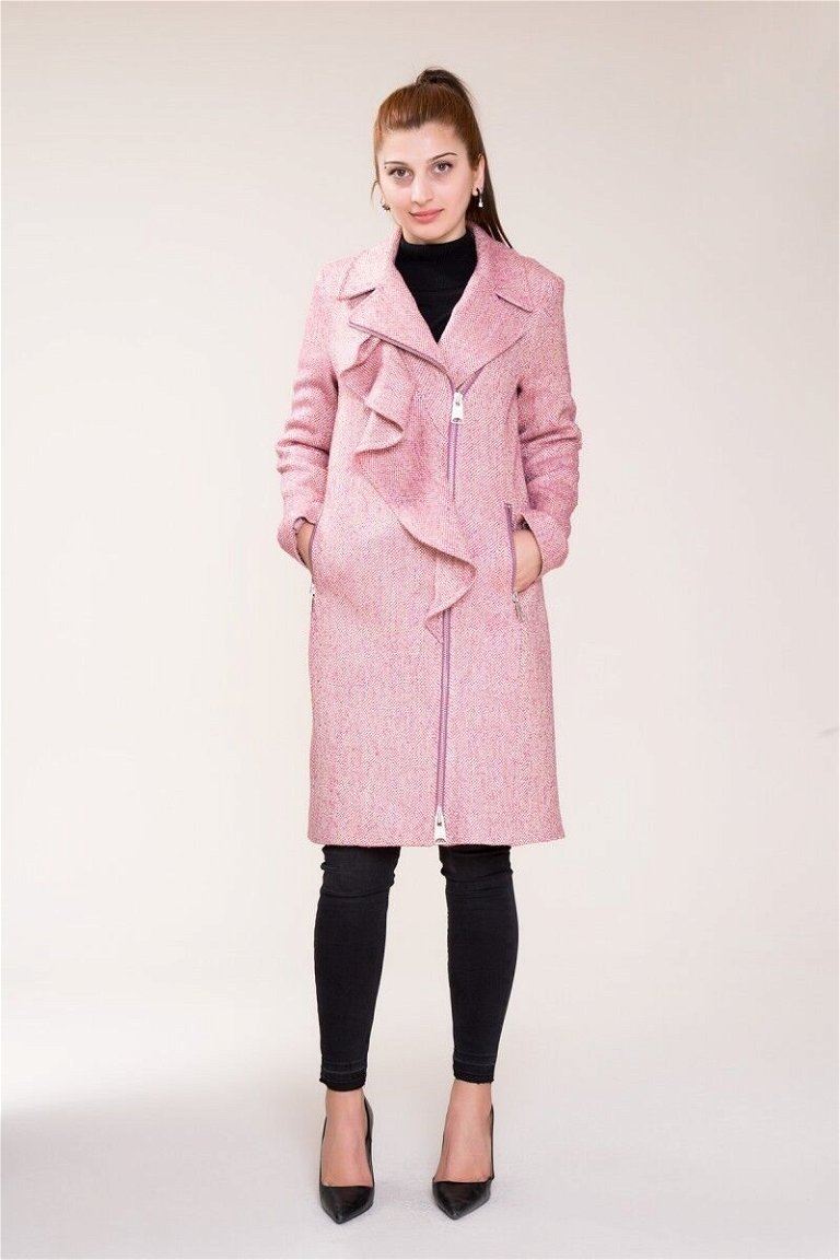 GIZIA - Ruffle Detailed Pink Cachet Coat