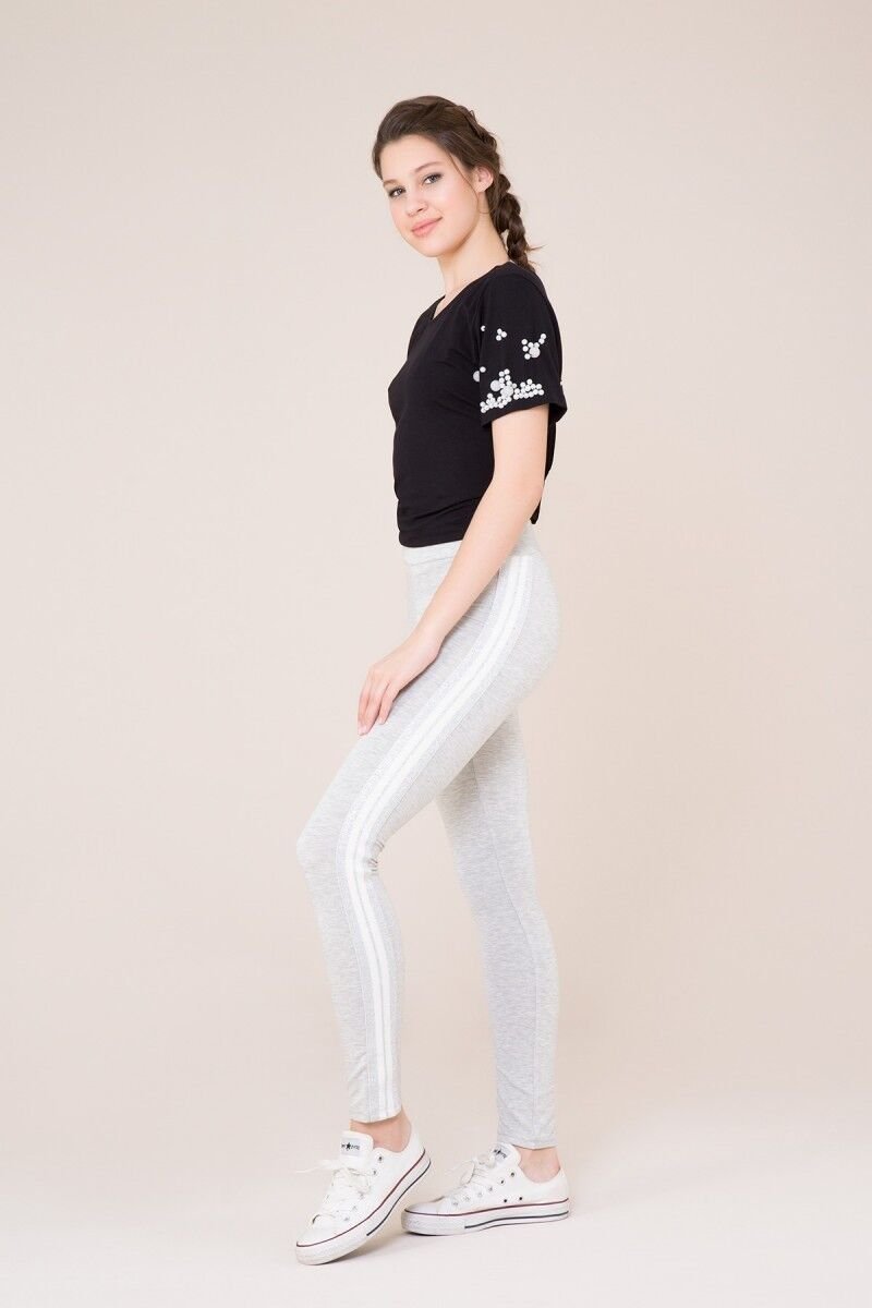 Gray Sport Trousers with White Stripe Detail