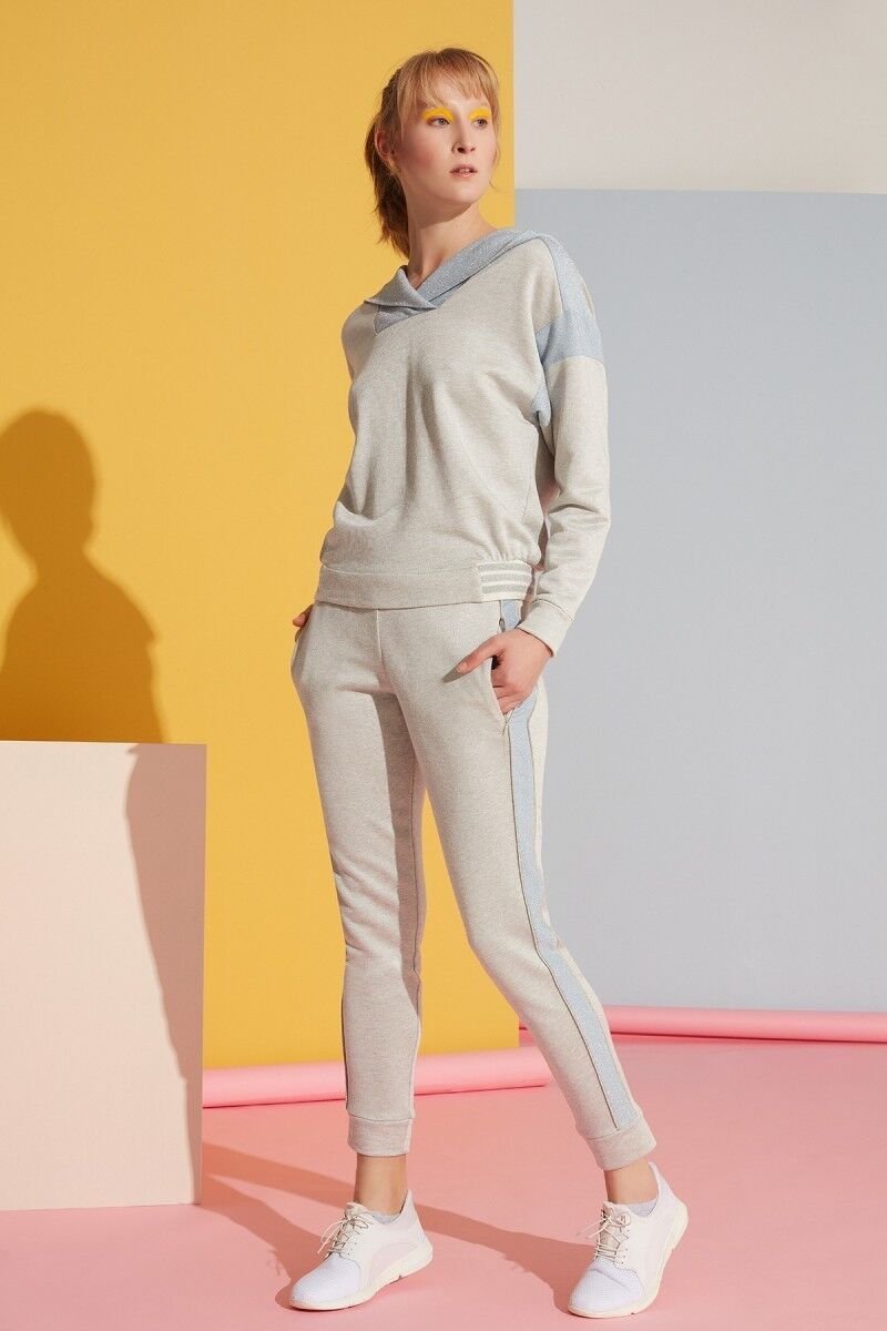 Blue Stripe Detailed Gray Sports Trousers
