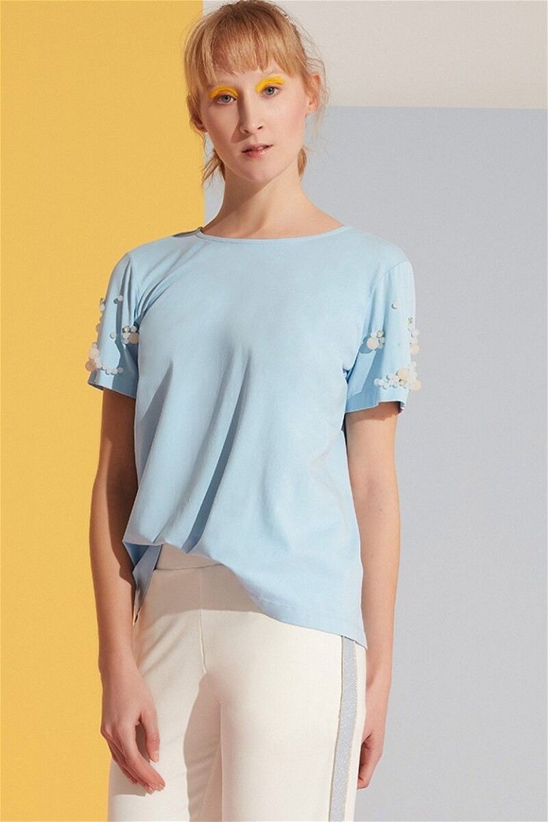  GIZIA SPORT - Blue Sport Top with Arm Stone and Back Detail