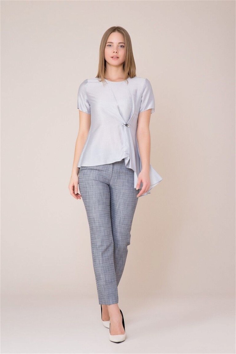 GIZIA - Ankle Length Gray Fabric Trousers