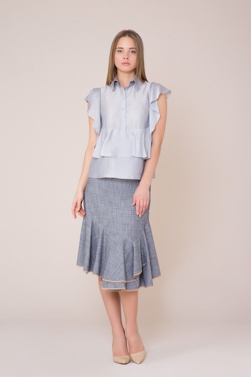 Collar Stone And Frill Detailed Dark Gray Blouse