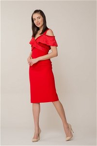  GIZIA - Taş İşlemeli Midi Kırmızı Elbise