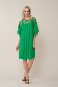  GIZIA - Yeşil Çiçek Detaylı Tül Elbise