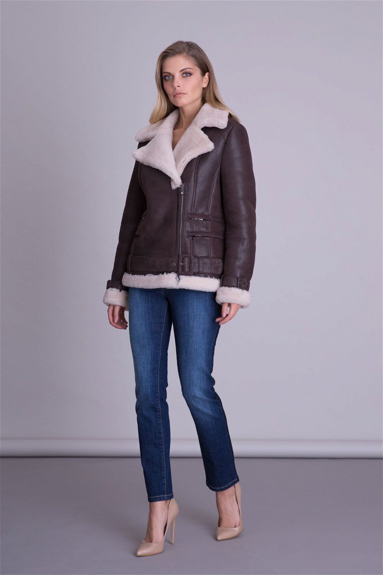  GIZIA - Fur Detailed Brown Leather Jacket