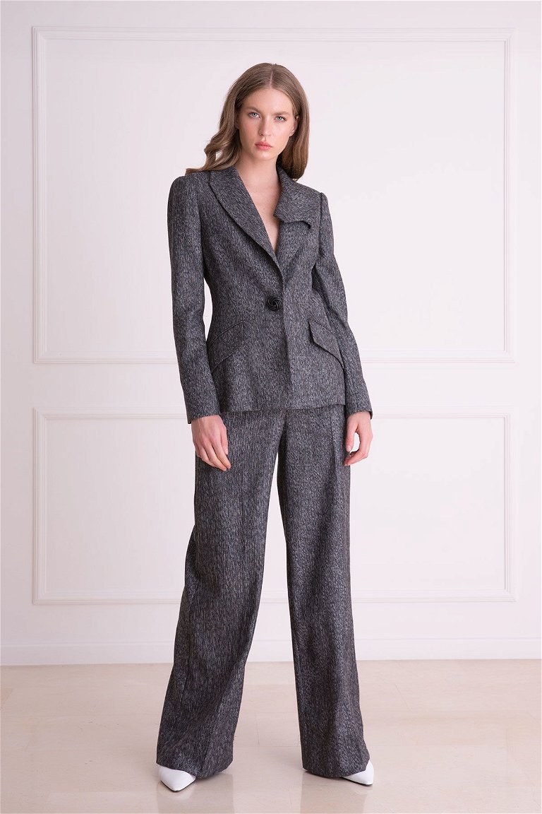  GIZIA - One Button Anthracite Gray Fabric Jacket