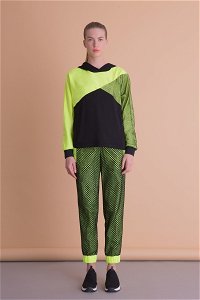 GIZIA - Neon Garnili Kapüşonlu Siyah Spor Sweatshirt