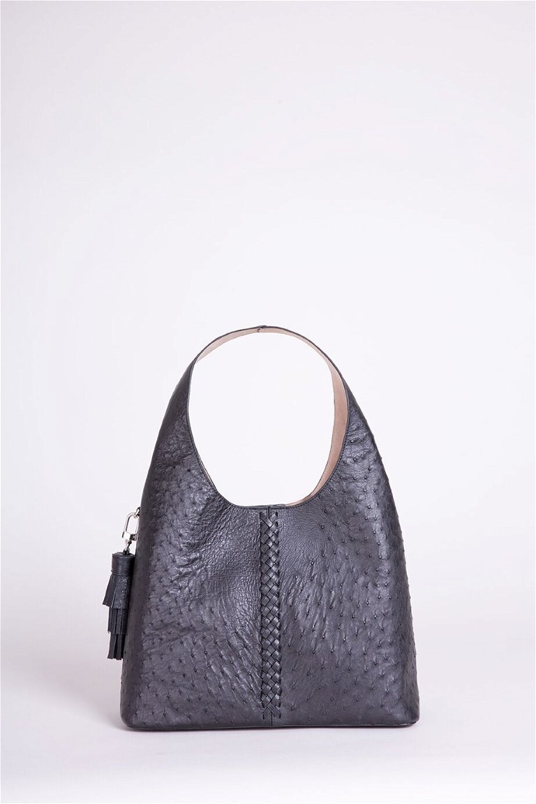 GIZIA - Leather Tasseled Black Shoulder Bag