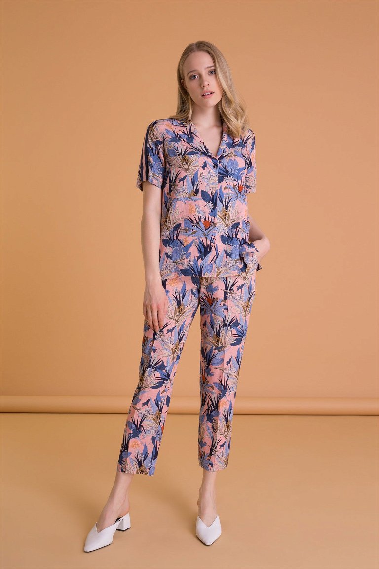 GIZIA - Tropical Patterned Carrot Cut Pocket Blue Trousers