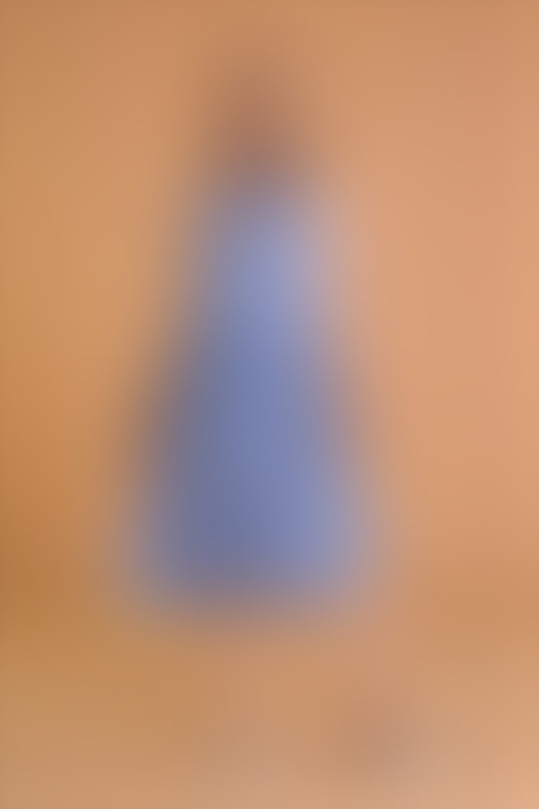 Triko Yaka Detaylı Kolsuz Mavi Midi Elbise