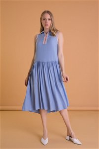 GIZIA - Knitwear Collar Detailed Sleeveless Blue Midi Dress