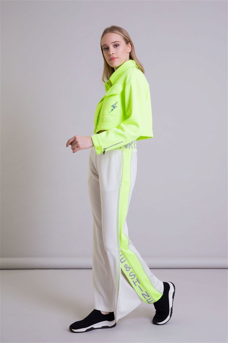 GIZIA SPORT - Neon Detaylı Geniş Paça Ekru Spor Pantolon