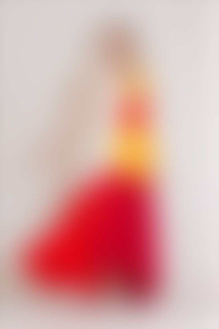Parçalı Pilise Detaylı V Yaka Maxı Boy Kırmızı Elbise