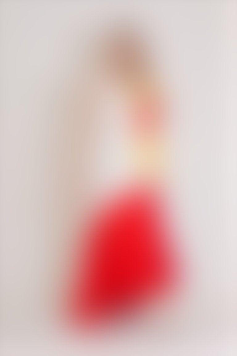 Parçalı Pilise Detaylı V Yaka Maxı Boy Kırmızı Elbise
