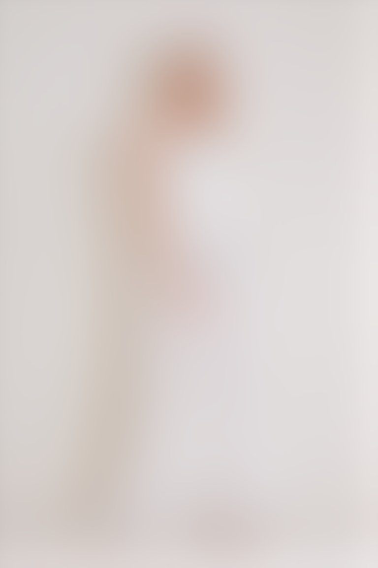 Sırtı Açık Askılı Uzun Dantel Plise Ekru Abiye Elbise