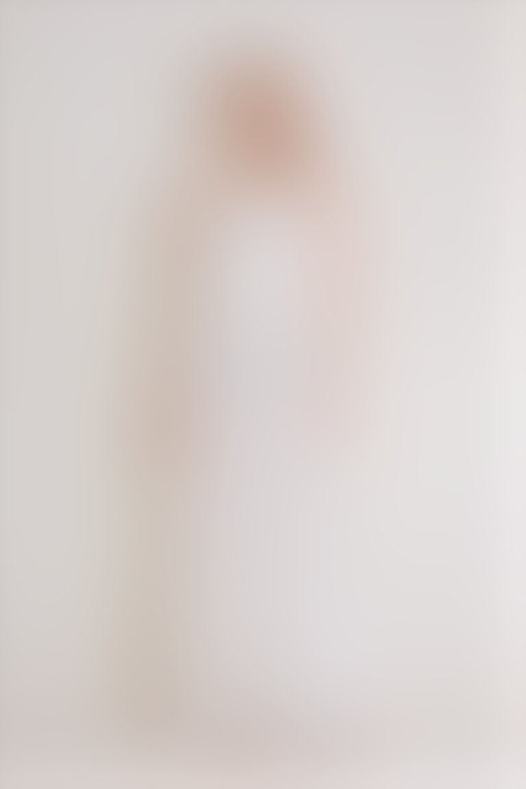 Sırtı Açık Askılı Uzun Dantel Plise Ekru Abiye Elbise