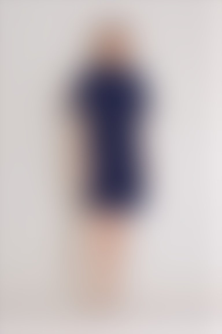 Nakış Detaylı Fermuarlı Süet Lacivert Elbise