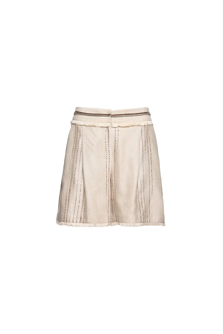 GIZIA - Stripe Detailed Bermuda Brown Mini Shorts