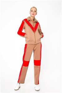  GIZIA - Kırmızı Şerit Detaylı Fermuarlı Swetshirt