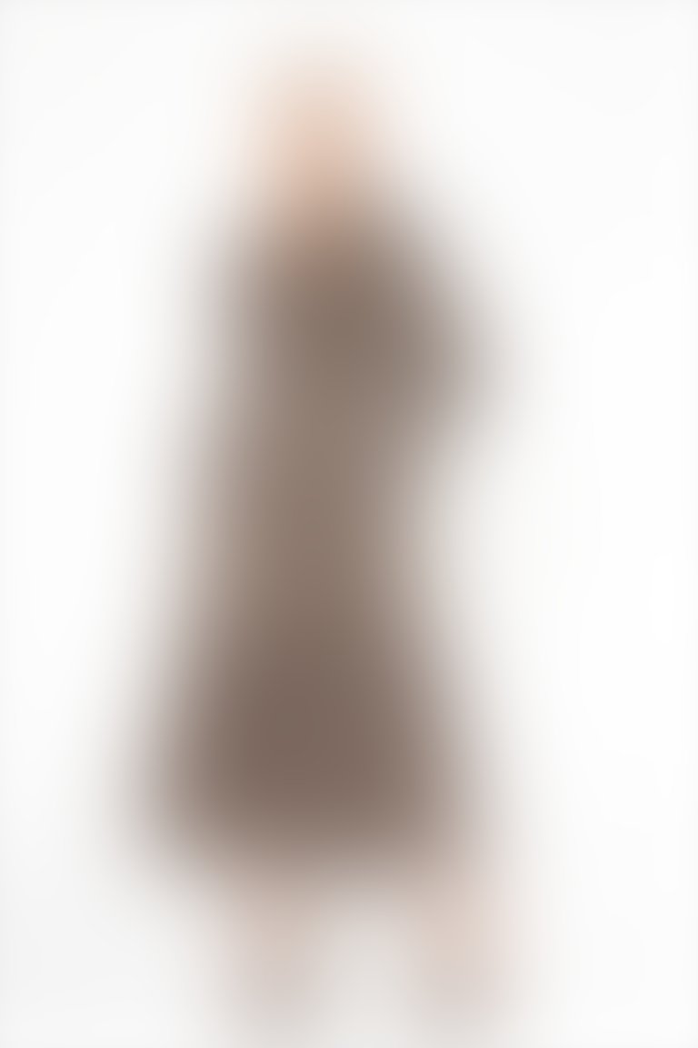 Fırfır Ve Yaka Detaylı Ekose Desenli Ekru Uzun Abiye Elbise