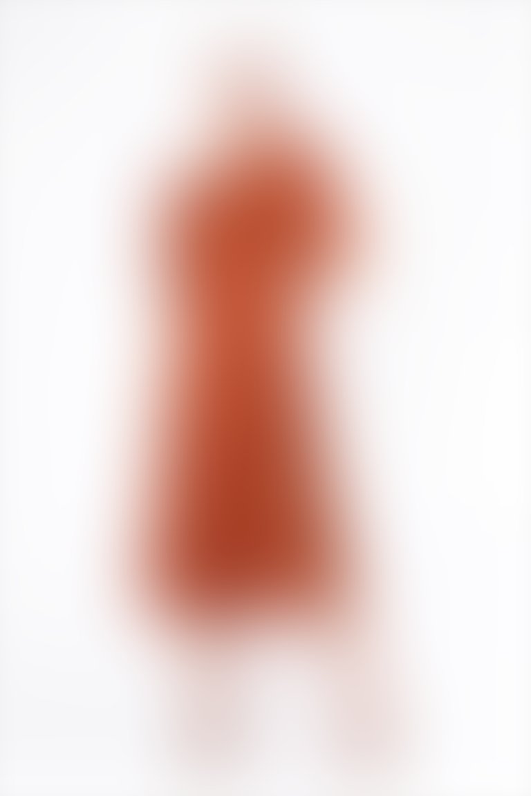Şerit Detaylı Dantel Kumaşlı Turuncu Midi Elbise