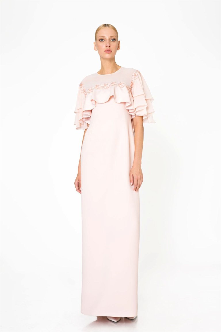  GIZIA - Chiffon And Lace Detailed Salmon Color Evening Dress