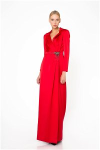 GIZIA - Stone Embroidered Detailed Red Long Evening Dress