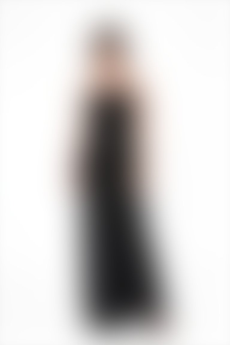 İşleme Detaylı Straplez Kare Yaka Uzun Siyah Abiye Elbise