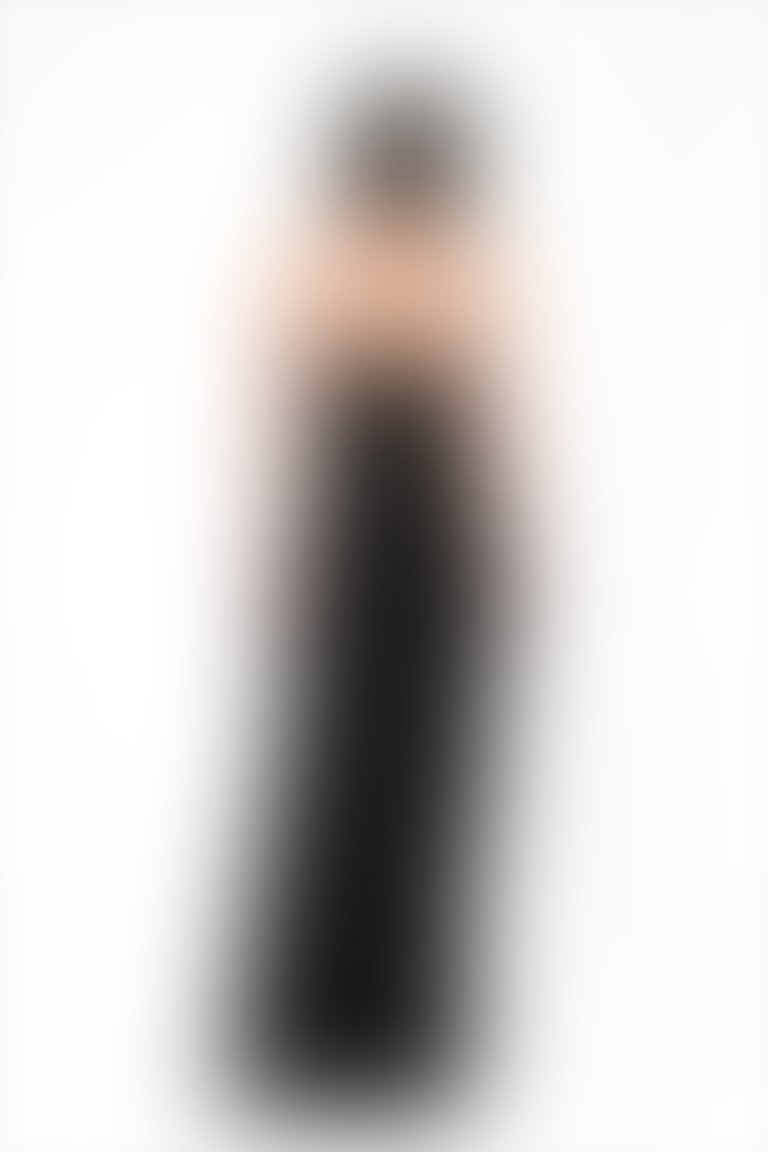 İşleme Detaylı Straplez Kare Yaka Uzun Siyah Abiye Elbise