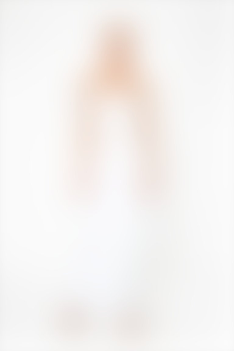 İşleme Detaylı Straplez Kare Yaka Uzun Ekru Abiye Elbise