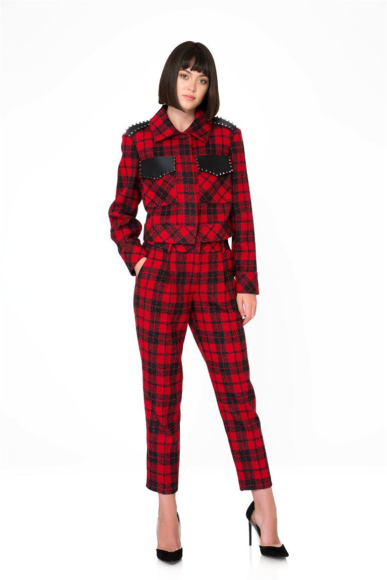 GIZIA - Checkered Ankle-Length Red Trousers