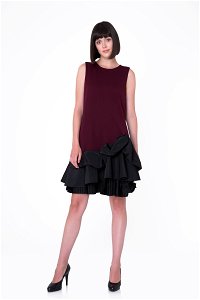 GIZIA - Pile Detaylı Kolsuz Bordo Mini Elbise