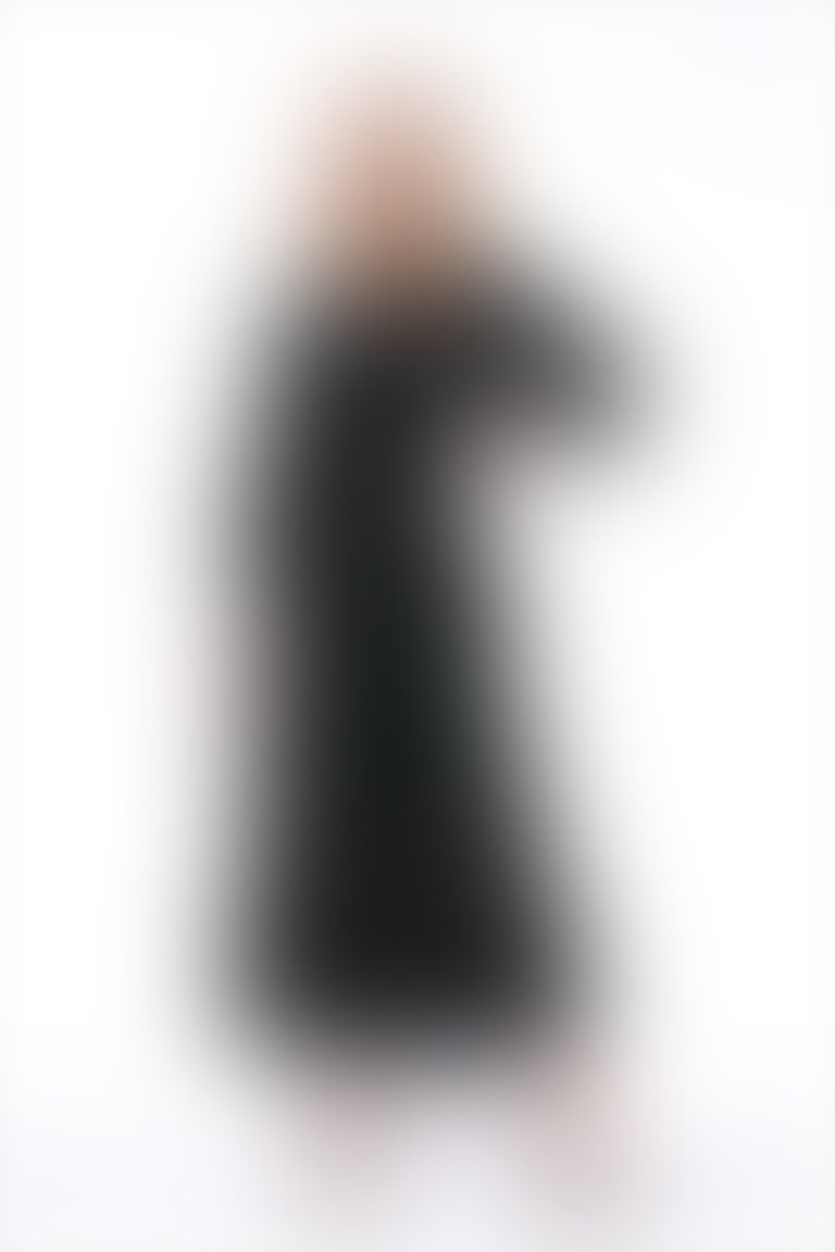 Lace Detailed Midi Length Black Peplum Dress