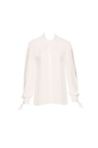 GIZIA - Embroidered Detailed Tied Sleeves Viscose Ecru Shirt