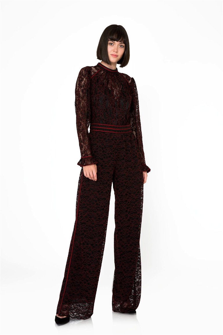 GIZIA - Black Trousers With Red Stripe And Tulle Detail