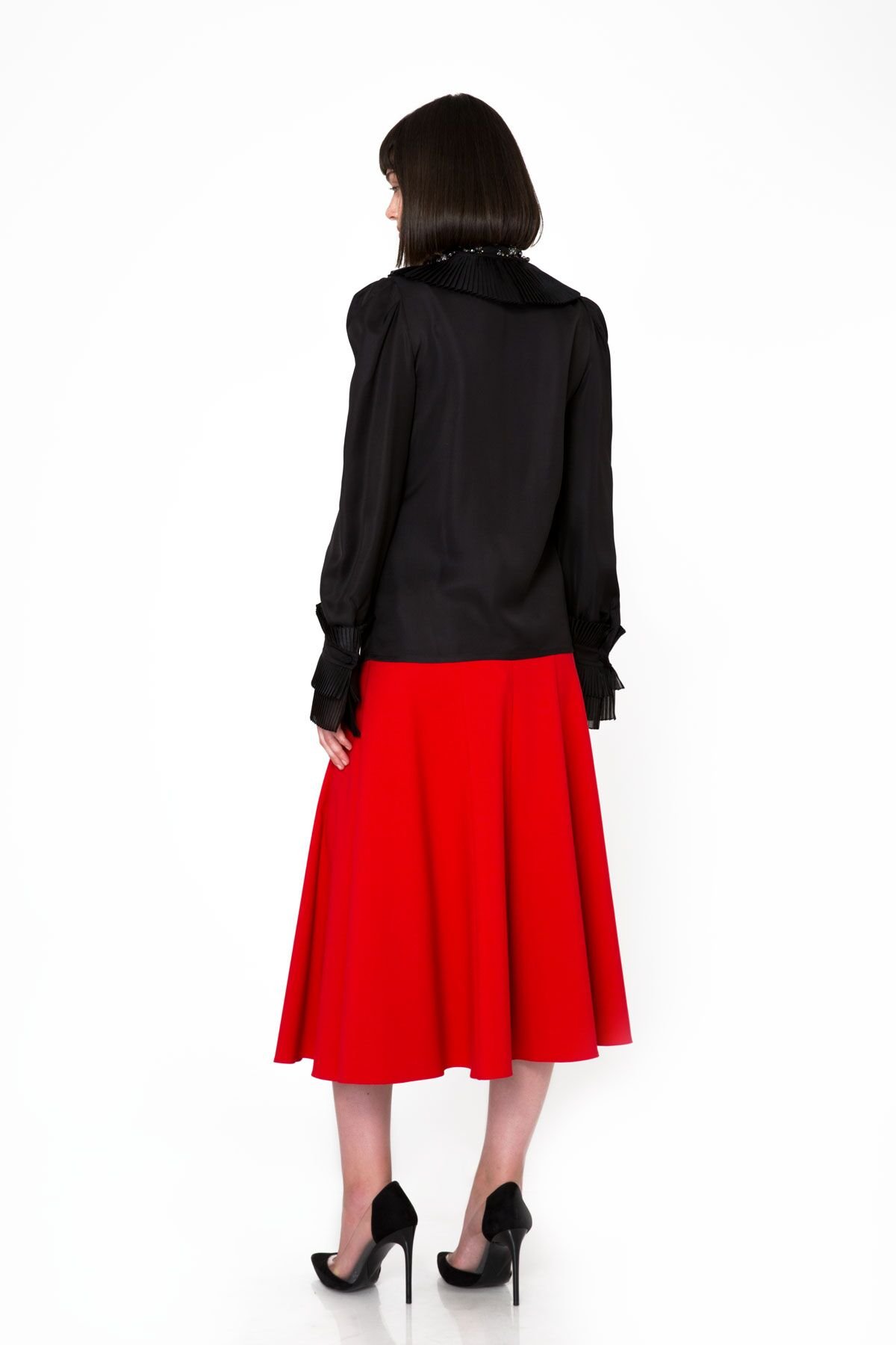 Sliced Cut Midi Length Red Skirt