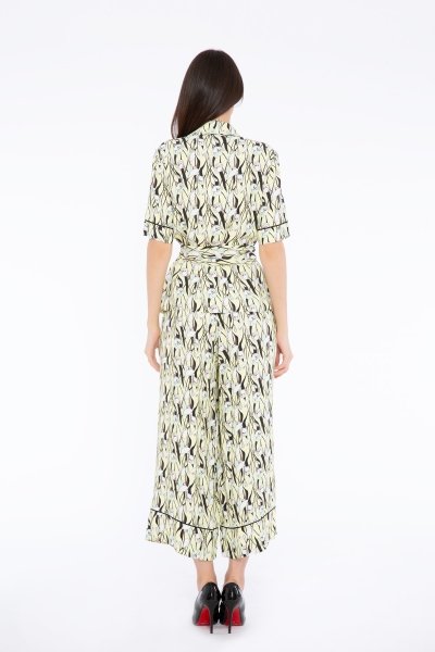 Patterned Wide Cut Yellow Jumpsuits - Thumbnail