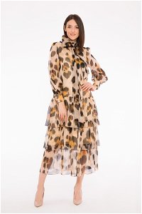 GIZIA - Lace-up Detailed Leopard Print Chiffon Ankle-Length Dress