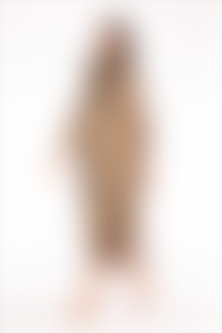 Bağlama Detaylı Leopar Baskılı Şifon Bilek Boy Kahverengi Elbise