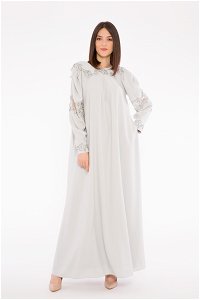  GIZIA - Önlük Yaka, Yakası Dantel Detaylı İşlemeli, Uzun Krep Elbise