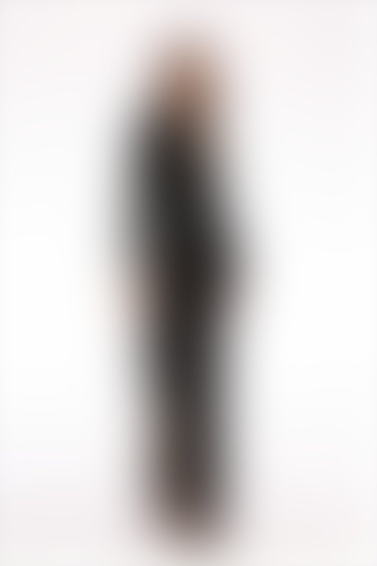 Kontrast Nakış Ve İşlem Detaylı Oval V Yaka Siyah Uzun Kollu Abiye Elbise