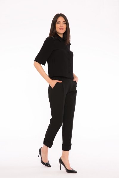  GIZIA - Ankle Detailed Black Trousers
