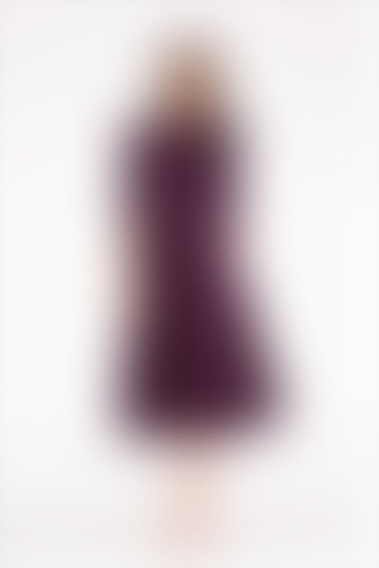 Boat Neck Detailed Midi Length Flared Purple Dress