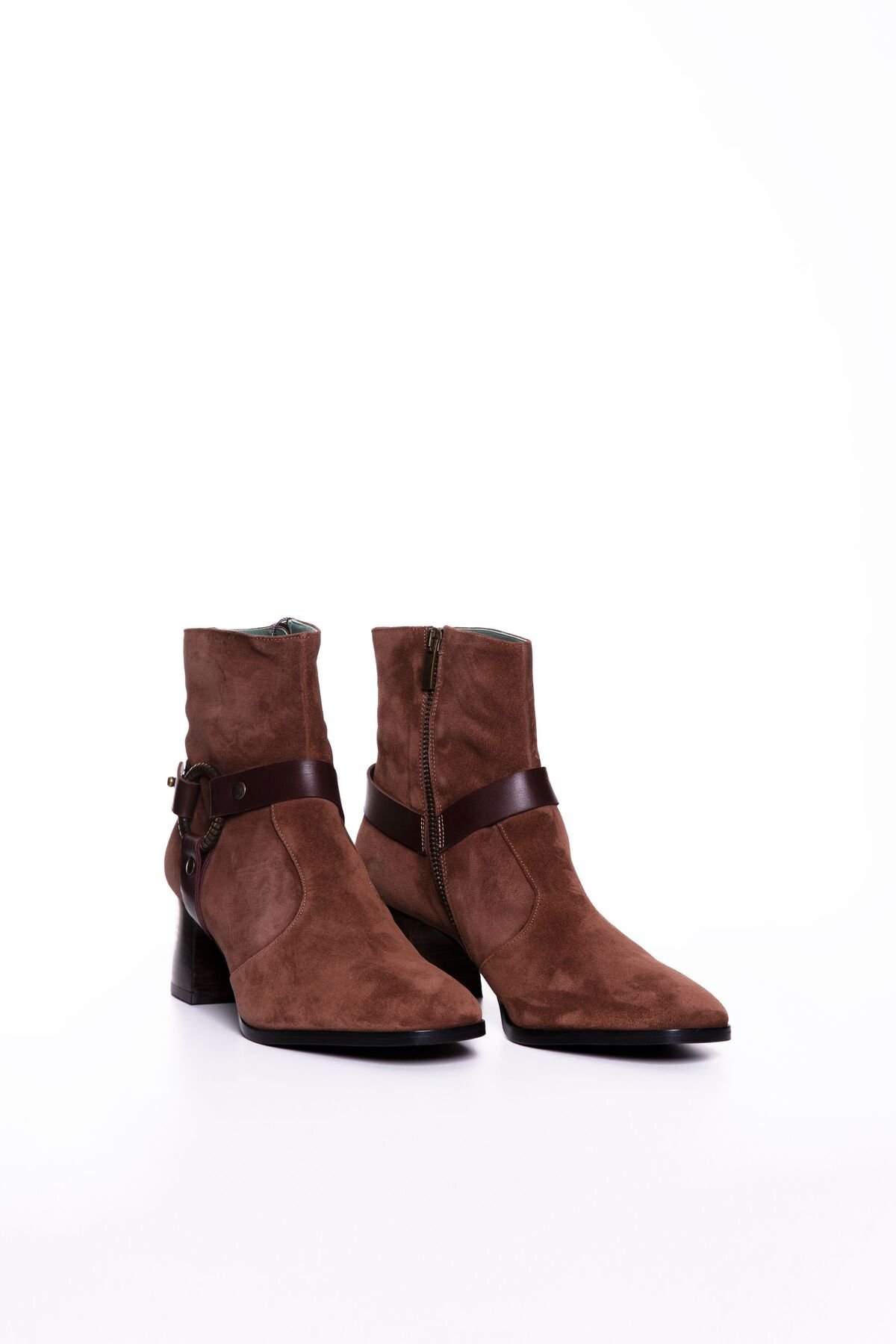 Buckle Detailed Brown Heeled Boots