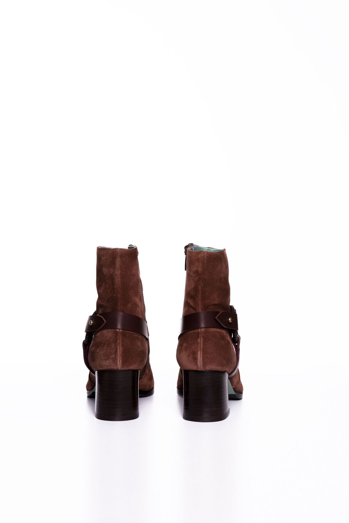 Buckle Detailed Brown Heeled Boots